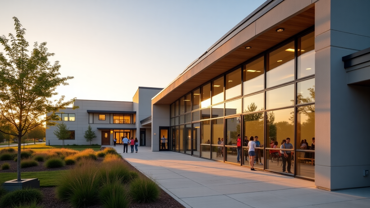 LightStridesMareketing campus building with modern architectural design and surrounding landscape