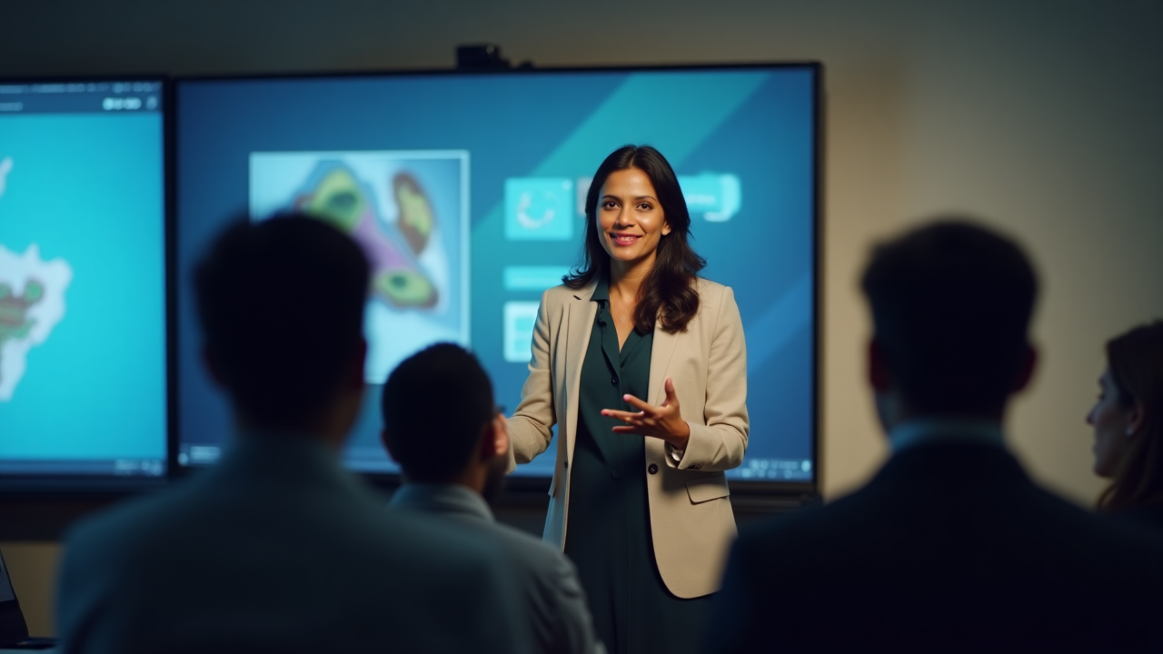 Distinguished faculty member conducting an engaging lecture with interactive demonstrations